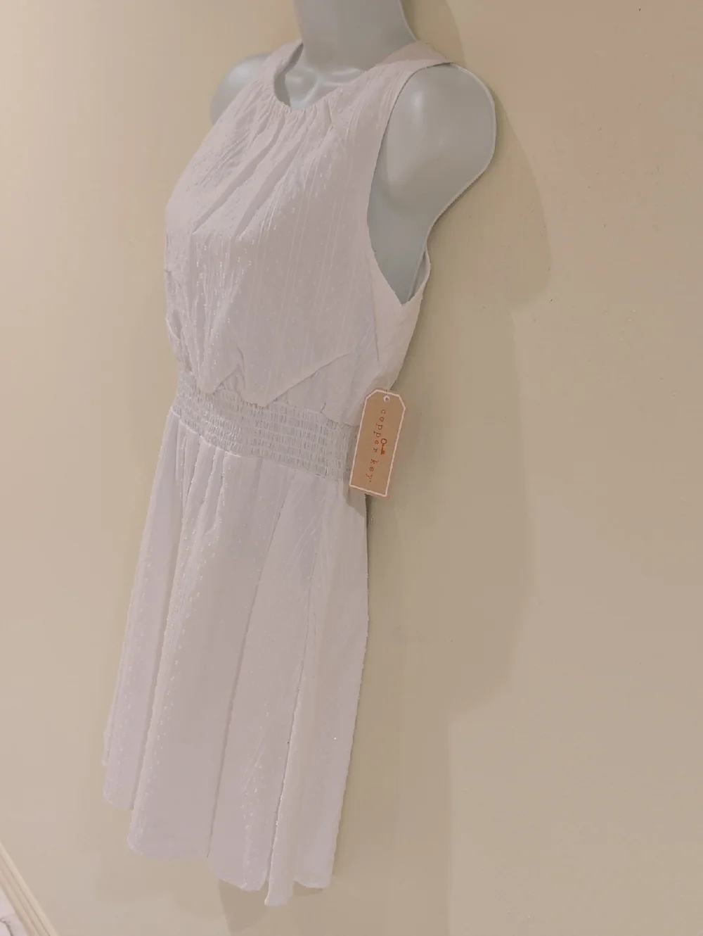 Copper Key White Sleeveless Mini Dress with Smocked Waist Size XS 100% Cotton - Picture 2 of 10